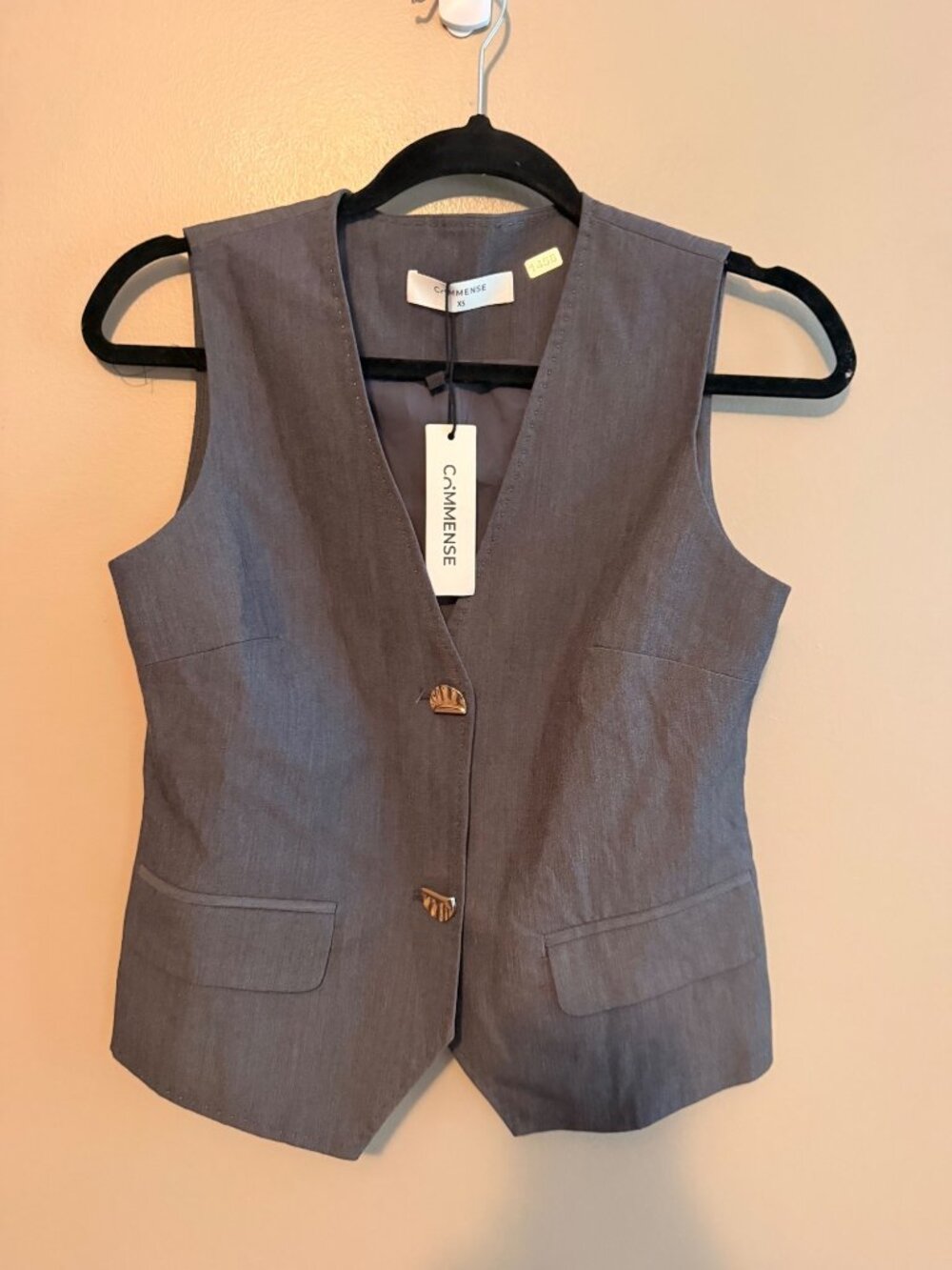 Commense NWT XS  Womens Gray Sleeveless Button-Up Vest XS Polyester Blend